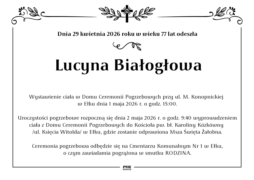 Lucyna Białogłowa - nekrolog